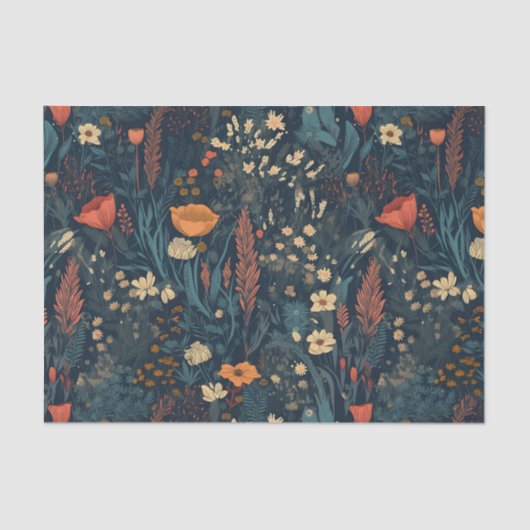 Papier Mousseline Style rétro, terrain floral foncé fleur sauvage (Recto)