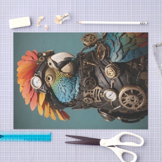 Papier Mousseline Stylisé Blue Steampunk Decoupage Parrot (Artisanat)
