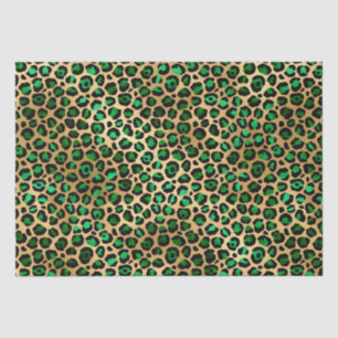 Papier Mousseline Stylish Green & Gold Foil Leopard Spots Safari