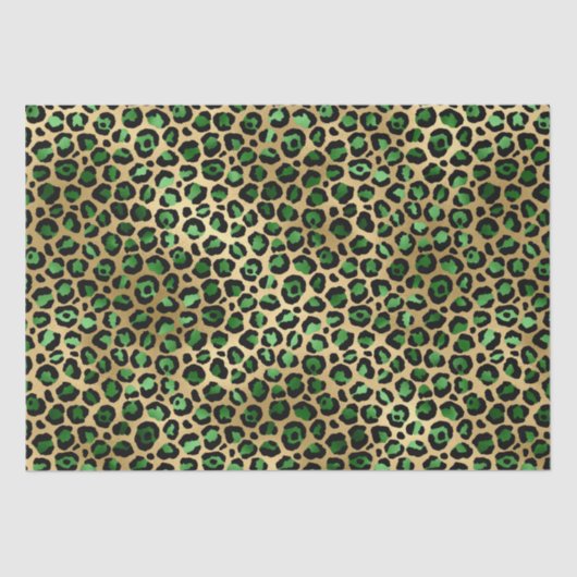 Papier Mousseline Stylish Green & Gold Foil Leopard Spots Safari (Recto)
