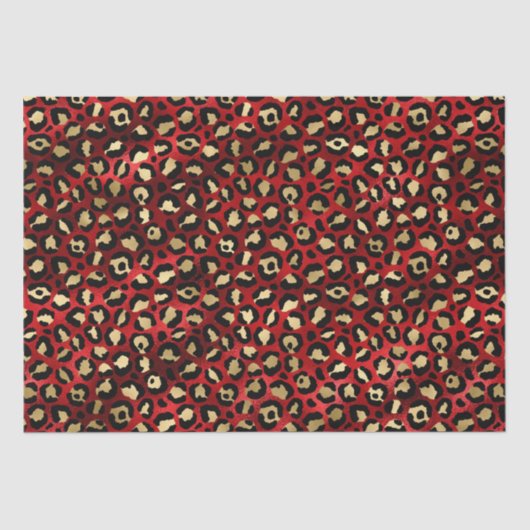 Papier Mousseline Stylish Red & Gold Foil Leopard Spots Safari (Recto)