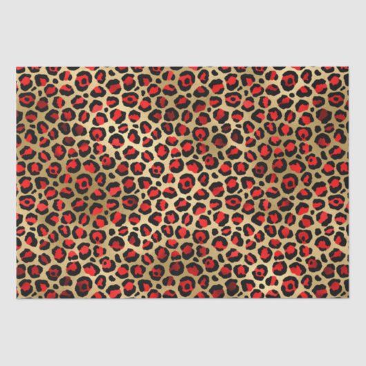 Papier Mousseline Stylish Red & Gold Foil Leopard Spots Safari (Recto)
