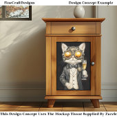 Papier Mousseline Stylisme Steampunk Cat + Champagne AG9 Découpage