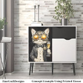 Papier Mousseline Stylisme Steampunk Cat + Champagne AG9 Découpage