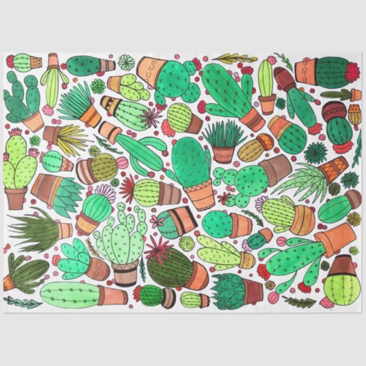 Papier Mousseline Succulent Cactus Pots Plante Vert Cactus Jardin (Recto)