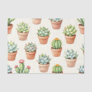 Papier Mousseline Succulent Plants Seamless Pattern Terracotta Pots