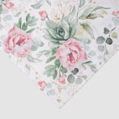 Papier Mousseline Succulentes verdure et fleurs roses botanique (Détail)