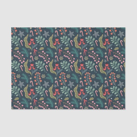 Papier Mousseline Sucre de canne festif et Holly Motif (Recto)