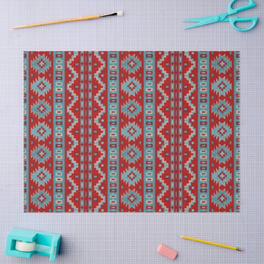 Papier Mousseline Sud-Ouest Mesas Turquoise & Rouge (Artisanat)