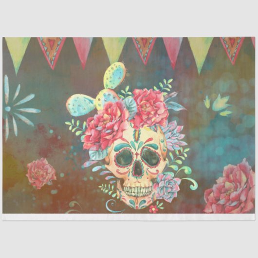 Papier Mousseline Sugar Skull Dia De Los Muertos Decoupage Paper  (Recto)