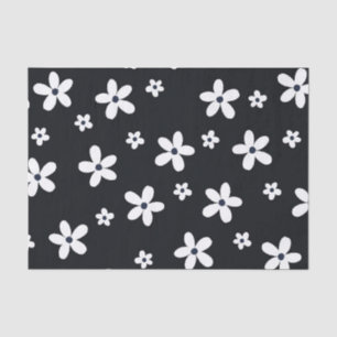 Papier Mousseline Summer Boho Black White Daisy Flowers