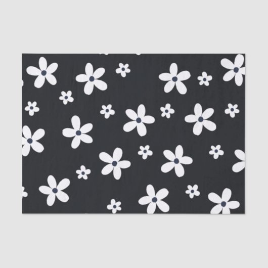 Papier Mousseline Summer Boho Black White Daisy Flowers (Recto)