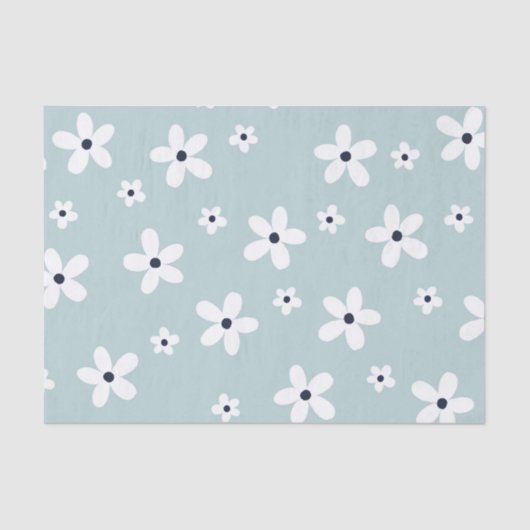 Papier Mousseline Summer Boho Blue White Daisy Flowers (Recto)