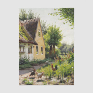 Papier Mousseline Summer Day with Chickens in the Backyard of a Farm