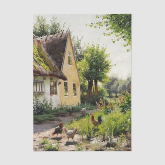 Papier Mousseline Summer Day with Chickens in the Backyard of a Farm (Recto)