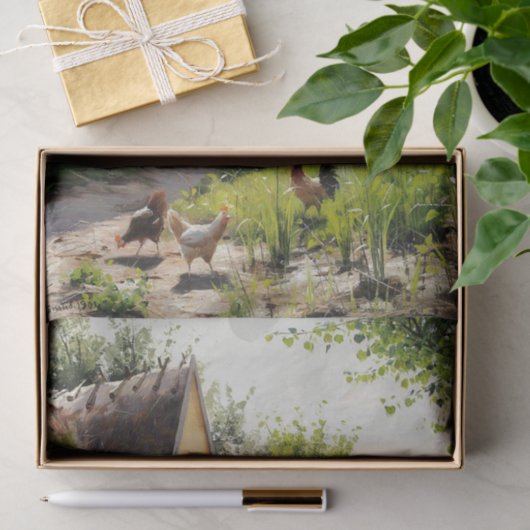 Papier Mousseline Summer Day with Chickens in the Backyard of a Farm (Cadeau)