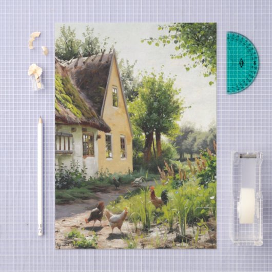 Papier Mousseline Summer Day with Chickens in the Backyard of a Farm (Artisanat)