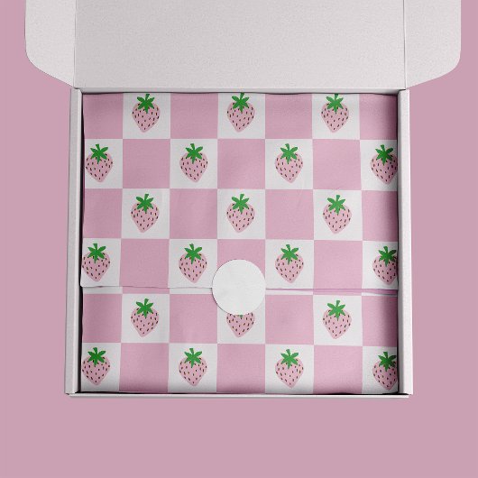 Papier Mousseline Summer Strawberry Pink Checkerboard