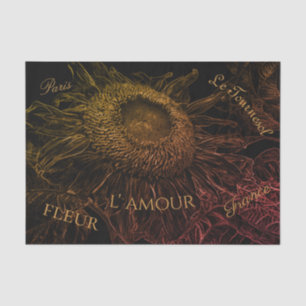 Papier Mousseline Sunflower Black Gold Rose Art Script 