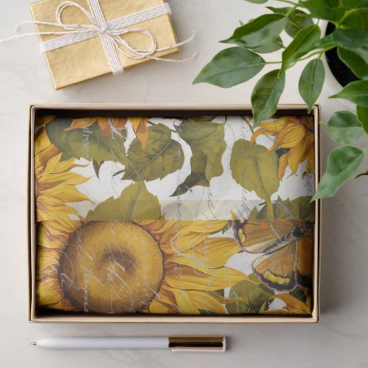 Papier Mousseline Sunflower Fall Floral Butterfly Ephemera Decoupage (Cadeau)