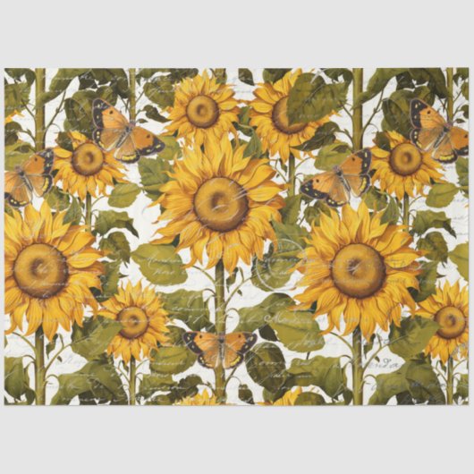 Papier Mousseline Sunflower Fall Floral Butterfly Ephemera Decoupage (Recto)