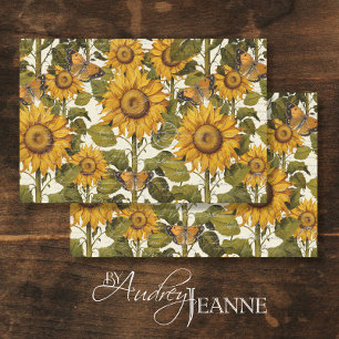 Papier Mousseline Sunflower Fall Floral Butterfly Ephemera Decoupage
