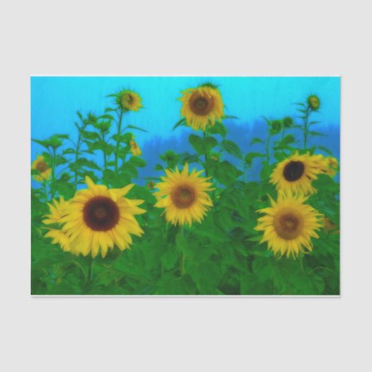 Papier Mousseline Sunflower Field Art Blue Sky Jardin vert jaune (Recto)