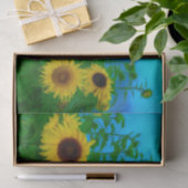 Papier Mousseline Sunflower Field Art Blue Sky Jardin vert jaune (Cadeau)