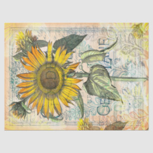 Papier Mousseline Sunflower Vintage Golden Summer Ephemera Découpage