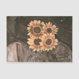 Papier Mousseline Sunflowers Denim Jaune Brown Russe Art Vintage