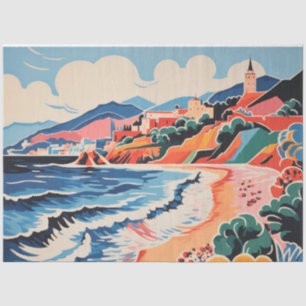Papier Mousseline Sunny Beach Scène Vieille Ville, Montagnes, Mer