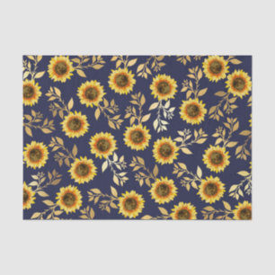 Papier Mousseline Sunny Yellow Gold Navy Feuille Motif