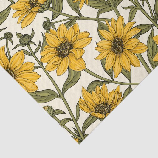 Papier Mousseline Sunroot, tournesol sauvage sur blanc (Détail)