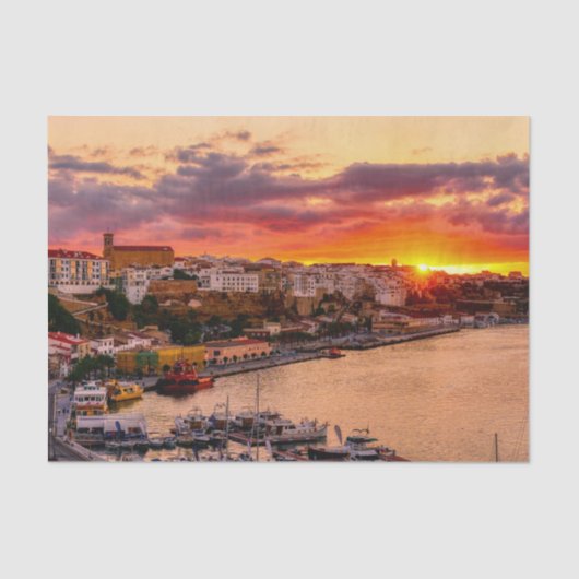 Papier Mousseline Sunset over Mahon harbor - Menorca, Spain (Recto)