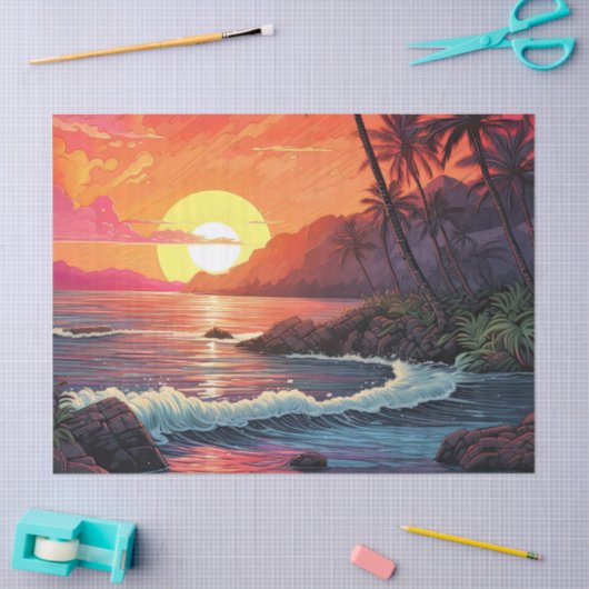 Papier Mousseline Sunset Tropical Beach Paradise Island (Artisanat)