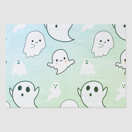 Papier Mousseline Super mignon blanc Fantômes vert clair Halloween (Recto)