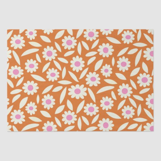 Papier Mousseline Super Retro Daisies Motif Floral sur orange (Recto)