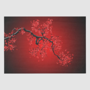 Papier Mousseline Superbe Branche Japonaise Fleur de Cerise Rouge