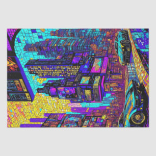 Papier Mousseline Superbe Mosaïque Vitrail Neon Cyberpunk City