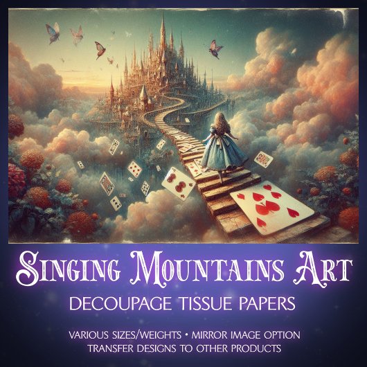 Papier Mousseline Surreal Alice's Fantasy Cloud Castle Decoupage