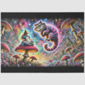 Papier Mousseline Surreal Fantasy Mushrooms Alice and Cat (Recto)