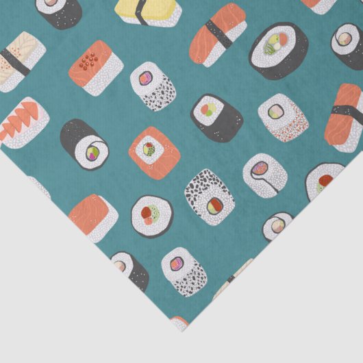 Papier Mousseline Sushi Motif Turquoise vert (Détail)