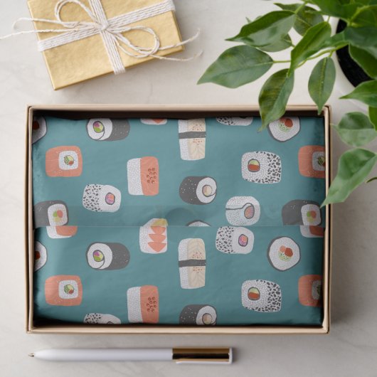 Papier Mousseline Sushi Motif Turquoise vert (Cadeau)