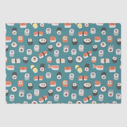 Papier Mousseline Sushi Motif Turquoise vert (Recto)
