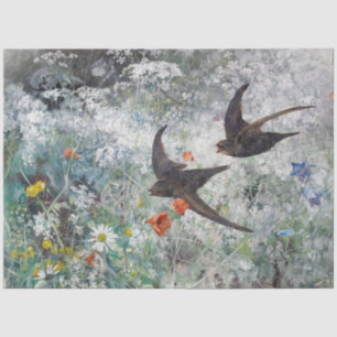 Papier Mousseline Swallow and Flower Field, Bruno Liljefors