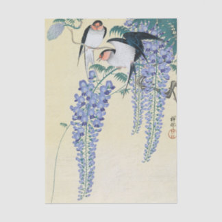 Papier Mousseline Swallows and Wisteria by Ohara Koson