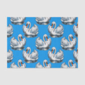 Papier Mousseline Swan Birds Pattern Design On Blue  (Recto)