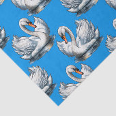 Papier Mousseline Swan Birds Pattern Design On Blue  (Détail)