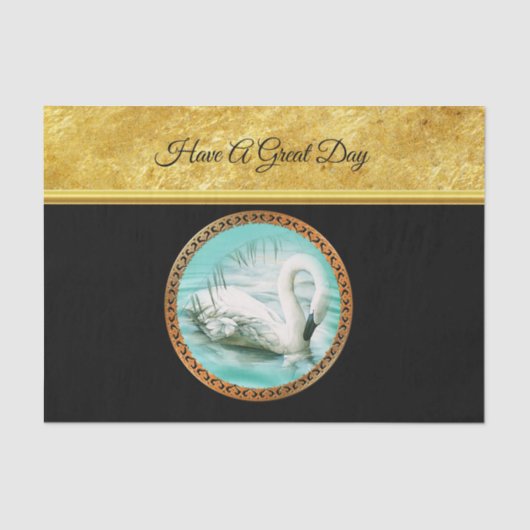 Papier Mousseline Swan en eau turquoise avec design or et noir (Recto)