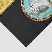 Papier Mousseline Swan en eau turquoise avec design or et noir (Détail)